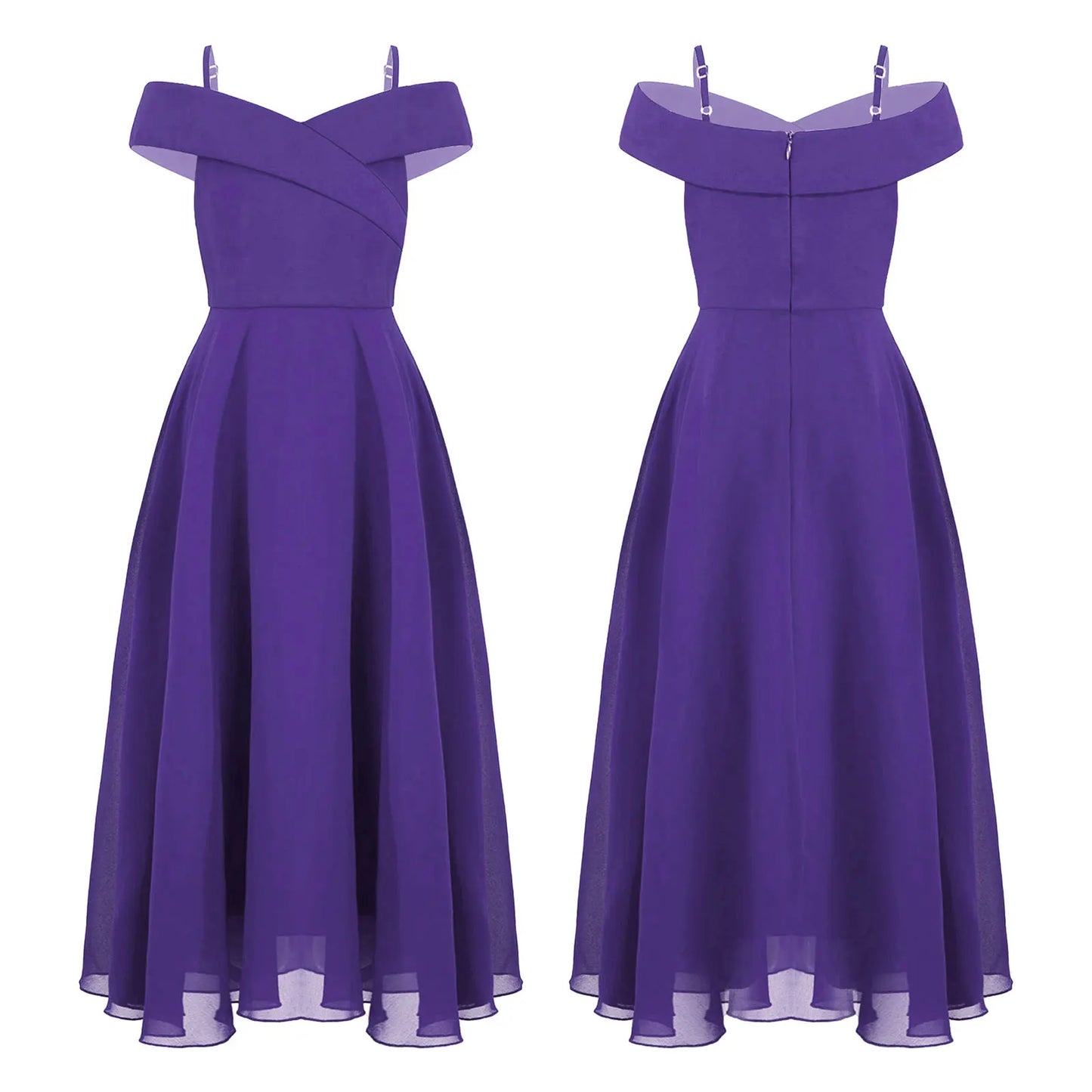 Girls Chiffon Off-the-Shoulder A-Line Maxi Dress (Age 4-16YRS)