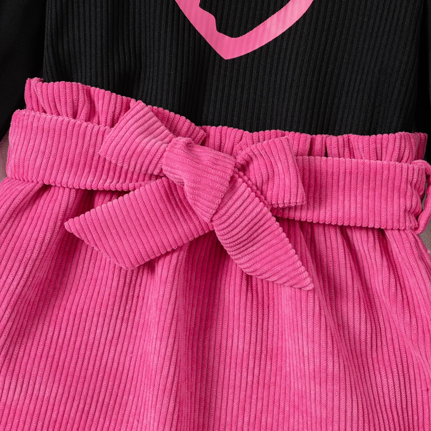 Girls Heart Print Ribbed Long-Sleeve Top and Belted Skirt Set (Age 24M-6YRS)