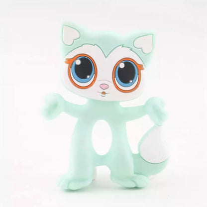 Baby Food Grade Silicone Animal Teething Toy Mint Cat