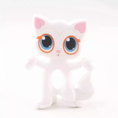 Baby Food Grade Silicone Animal Teething Toy White Cat