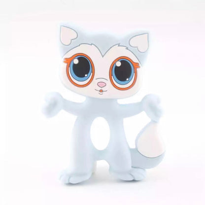 Baby Food Grade Silicone Animal Teething Toy Blue Cat