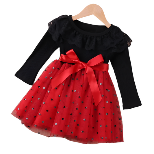 Girls Long Sleeve Mesh Sparkly Dress (Age 3-6 YRS)
