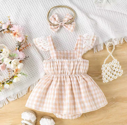 Baby Girl Pink Plaid Romper & Headband (Age Newborn - 18M)