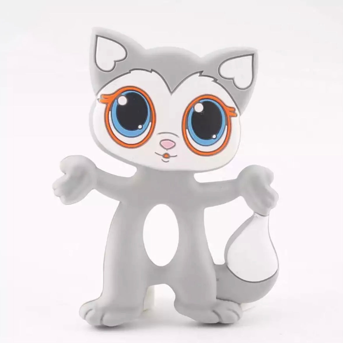 Baby Food Grade Silicone Animal Teething Toy Gray Cat