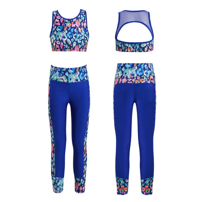Girls Gymnastics Sleeveless Racer Back Tank Crop Top & Leggings (Age 4-16 YRS)