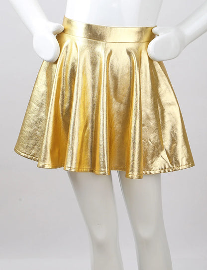 Girls Metallic Sleeveless Top & Flared Pleated A-Line Mini Skirt Set (Age 6-14YRS)