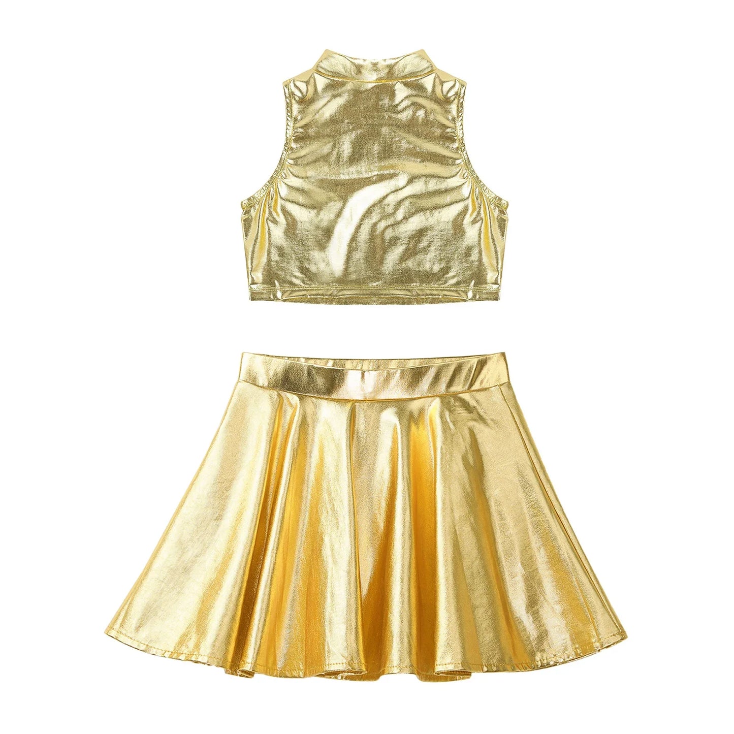Girls Metallic Sleeveless Top & Flared Pleated A-Line Mini Skirt Set (Age 6-14YRS)