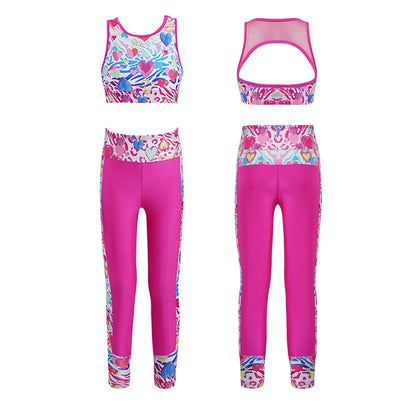Girls Gymnastics Sleeveless Racer Back Tank Crop Top & Leggings (Age 4-16 YRS)