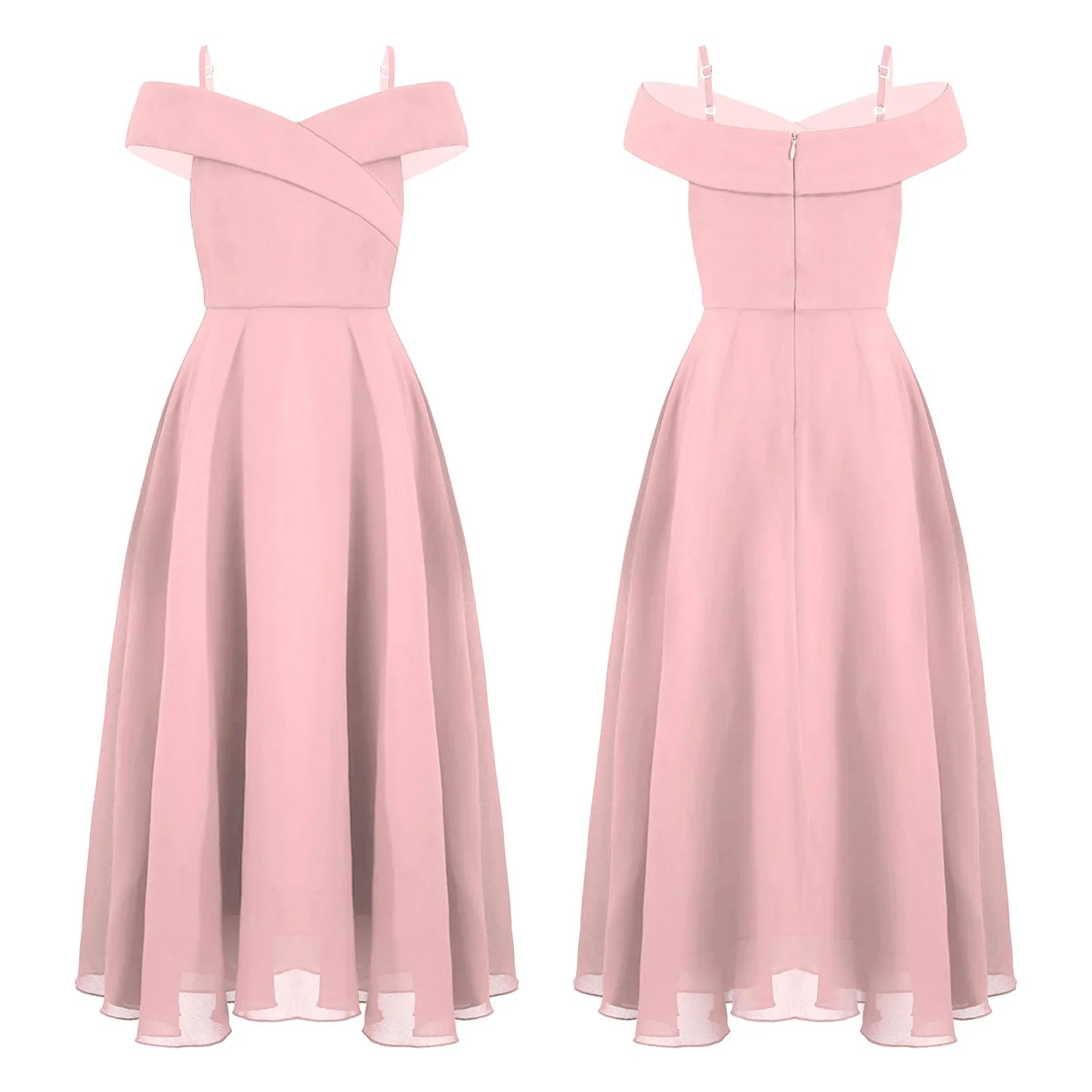 Girls Chiffon Off-the-Shoulder A-Line Maxi Dress (Age 4-16YRS)