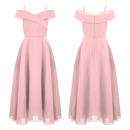 Girls Chiffon Off-the-Shoulder A-Line Maxi Dress (Age 4-16YRS)