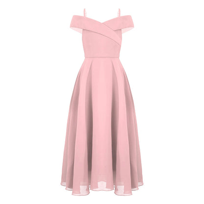 Girls Chiffon Off-the-Shoulder A-Line Maxi Dress (Age 4-16YRS)