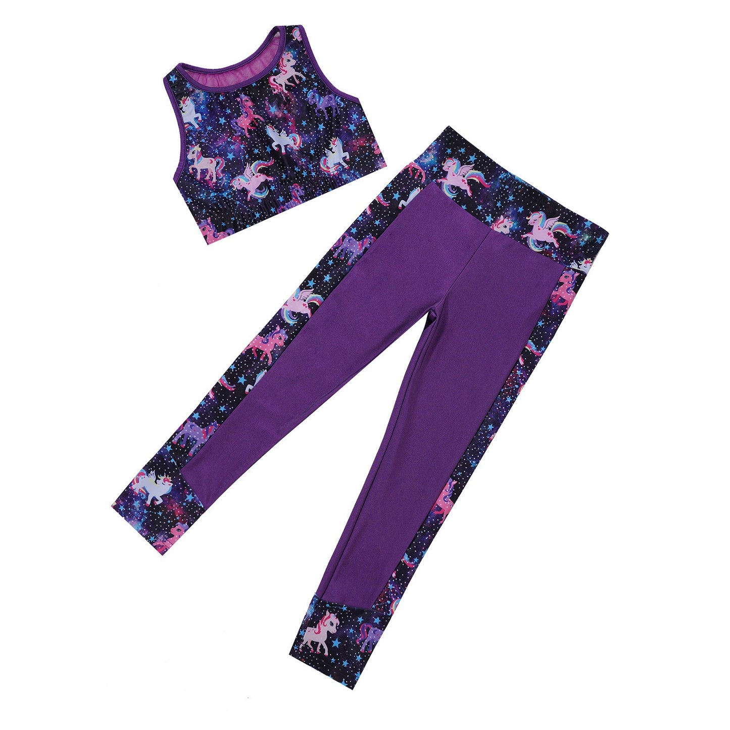 Girls Gymnastics Sleeveless Racer Back Tank Crop Top & Leggings (Age 4-16 YRS)