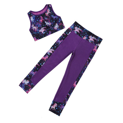 Girls Gymnastics Sleeveless Racer Back Tank Crop Top & Leggings (Age 4-16 YRS)