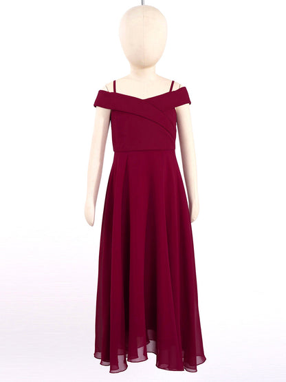 Girls Chiffon Off-the-Shoulder A-Line Maxi Dress (Age 4-16YRS)