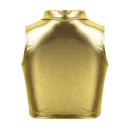Girls Metallic Sleeveless Top & Flared Pleated A-Line Mini Skirt Set (Age 6-14YRS)