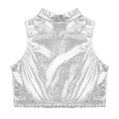 Girls Metallic Sleeveless Top & Flared Pleated A-Line Mini Skirt Set (Age 6-14YRS)