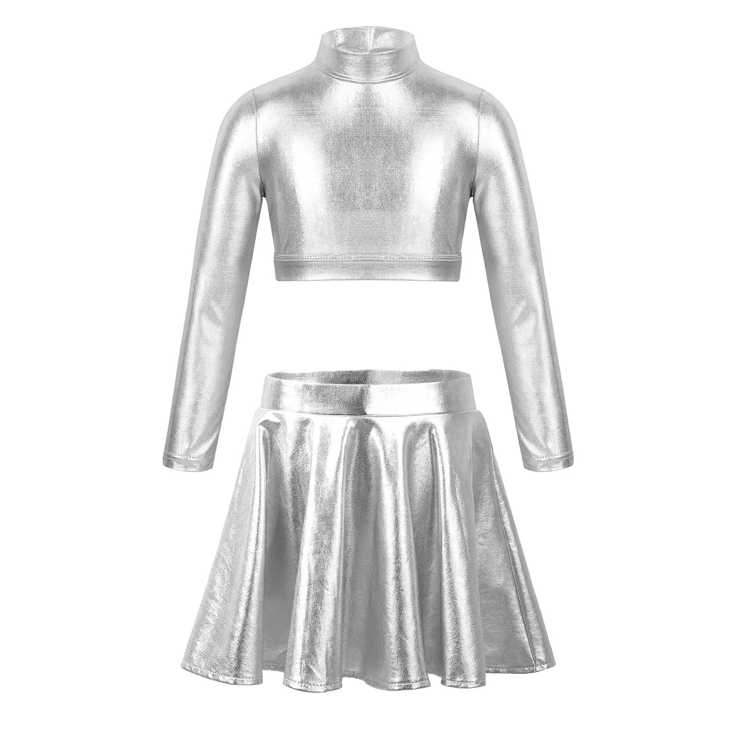 Girls Metallic Sleeveless Top & Flared Pleated A-Line Mini Skirt Set (Age 6-14YRS)