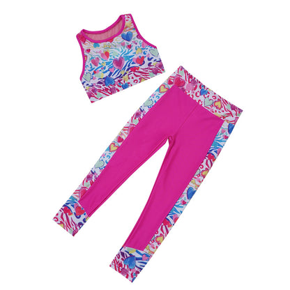 Girls Gymnastics Sleeveless Racer Back Tank Crop Top & Leggings (Age 4-16 YRS)