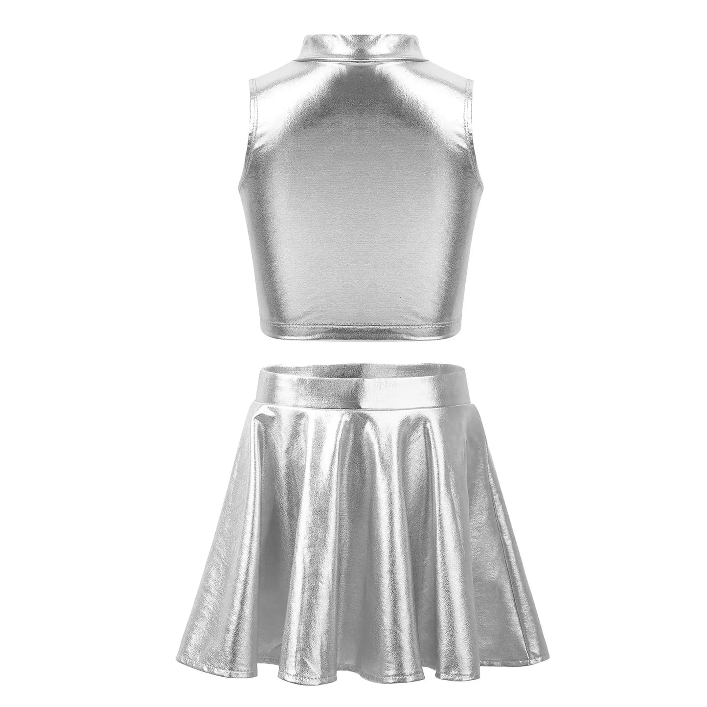 Girls Metallic Sleeveless Top & Flared Pleated A-Line Mini Skirt Set (Age 6-14YRS)
