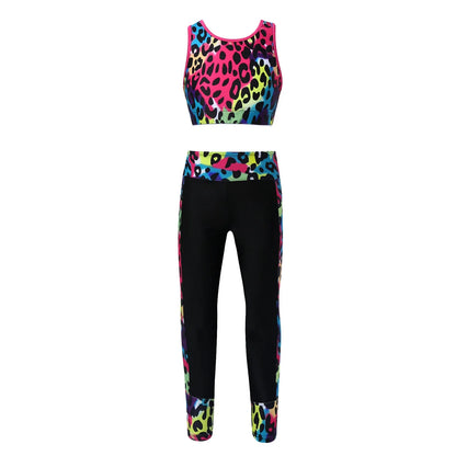Girls Gymnastics Sleeveless Racer Back Tank Crop Top & Leggings (Age 4-16 YRS)