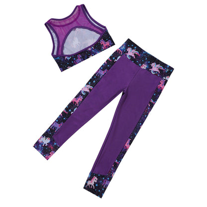 Girls Gymnastics Sleeveless Racer Back Tank Crop Top & Leggings (Age 4-16 YRS)