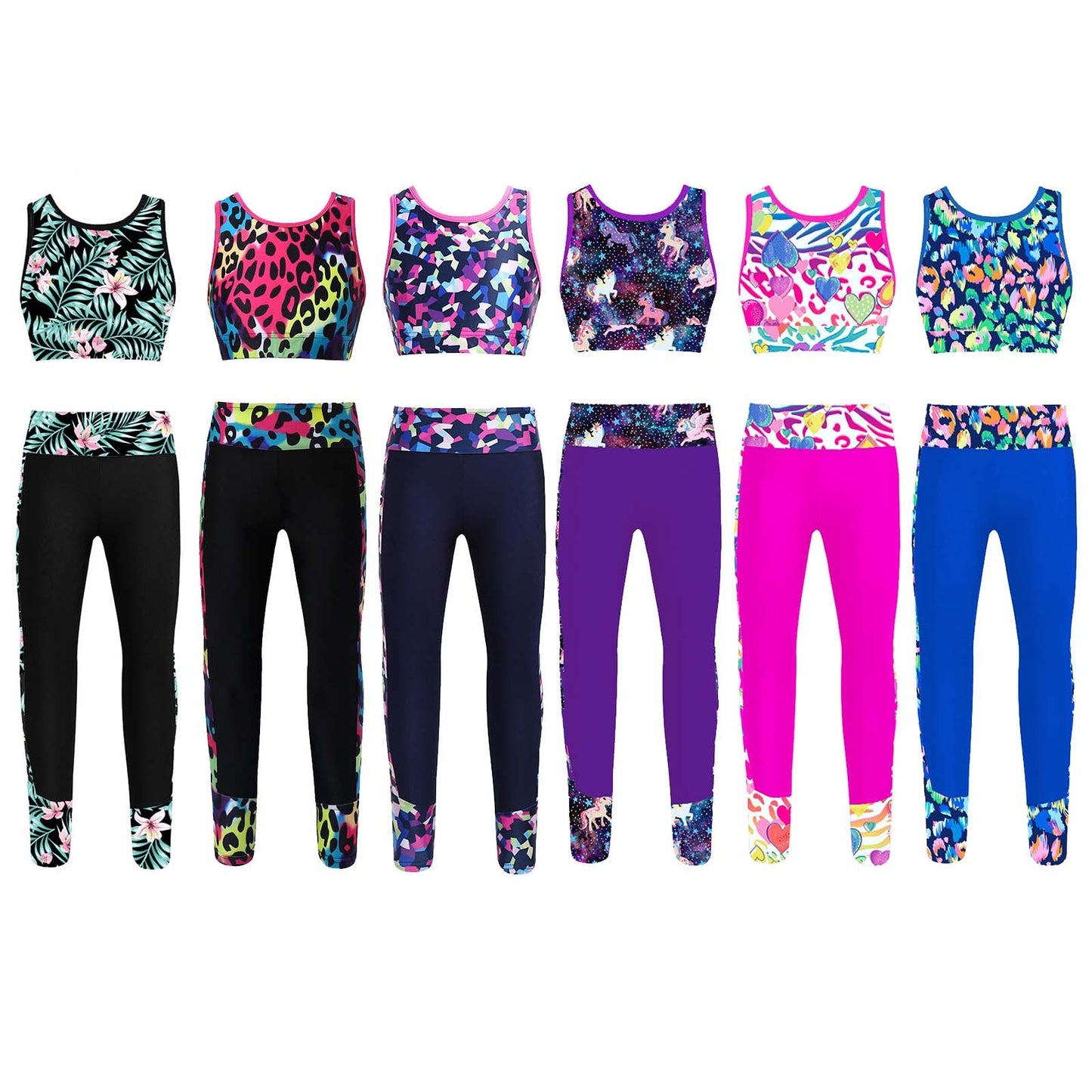 Girls Gymnastics Sleeveless Racer Back Tank Crop Top & Leggings (Age 4-16 YRS)