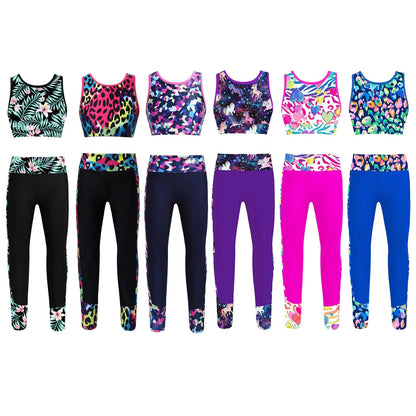 Girls Gymnastics Sleeveless Racer Back Tank Crop Top & Leggings (Age 4-16 YRS)