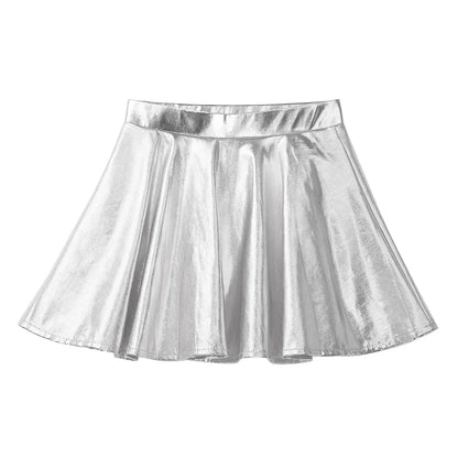 Girls Metallic Flared Pleated A-Line Mini Skater Skirt (Age 6-14 YRS)