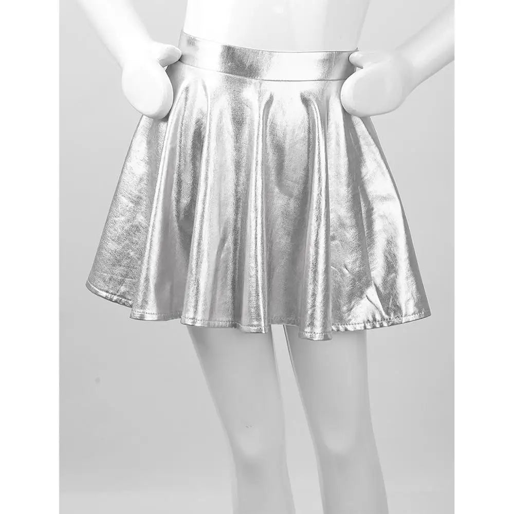 Girls Metallic Sleeveless Top & Flared Pleated A-Line Mini Skirt Set (Age 6-14YRS)