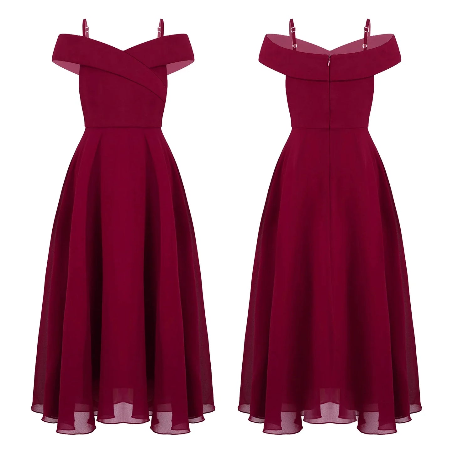 Girls Chiffon Off-the-Shoulder A-Line Maxi Dress (Age 4-16YRS)