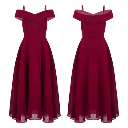 Girls Chiffon Off-the-Shoulder A-Line Maxi Dress (Age 4-16YRS)