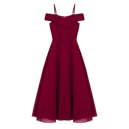 Girls Chiffon Off-the-Shoulder A-Line Maxi Dress (Age 4-16YRS)