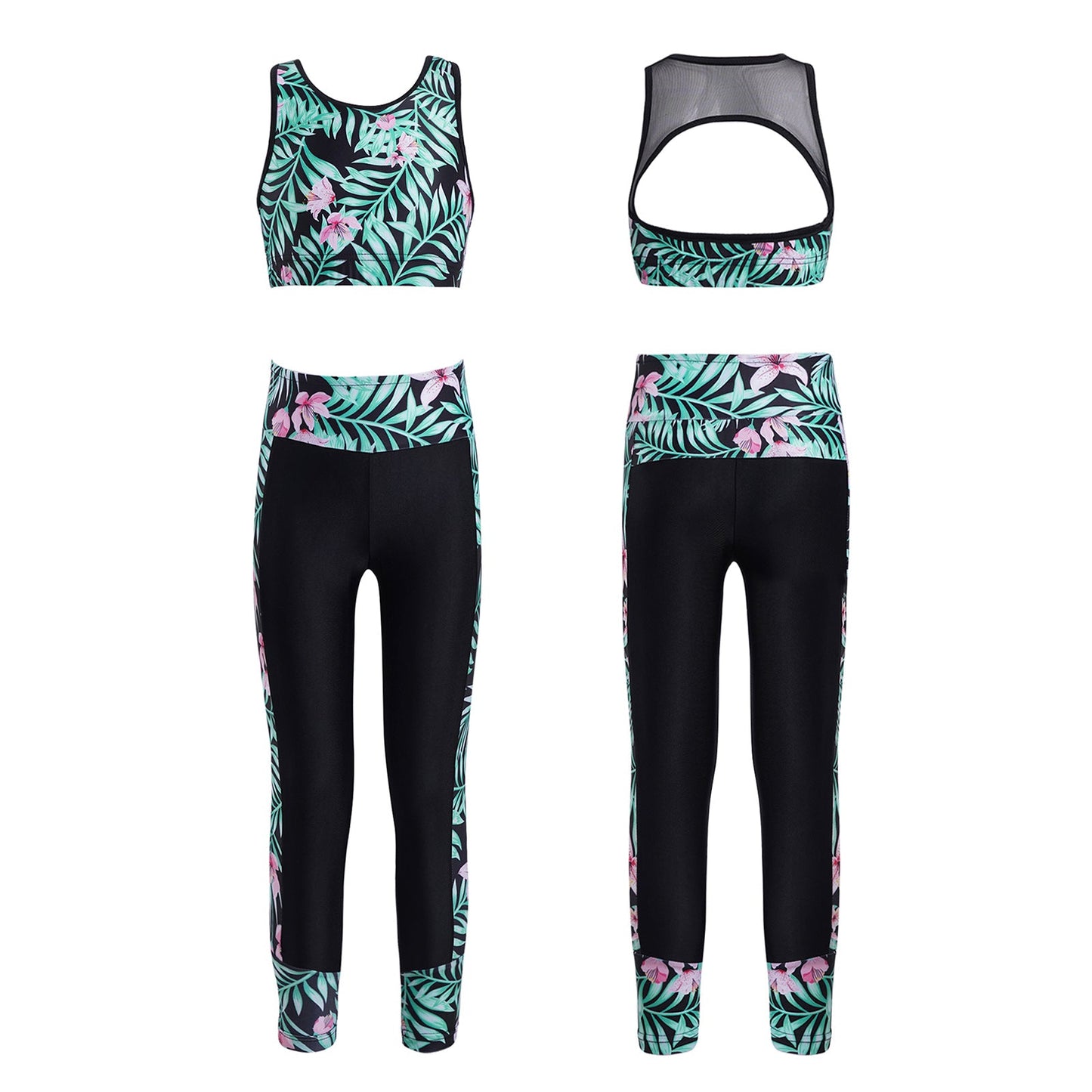 Girls Gymnastics Sleeveless Racer Back Tank Crop Top & Leggings (Age 4-16 YRS)