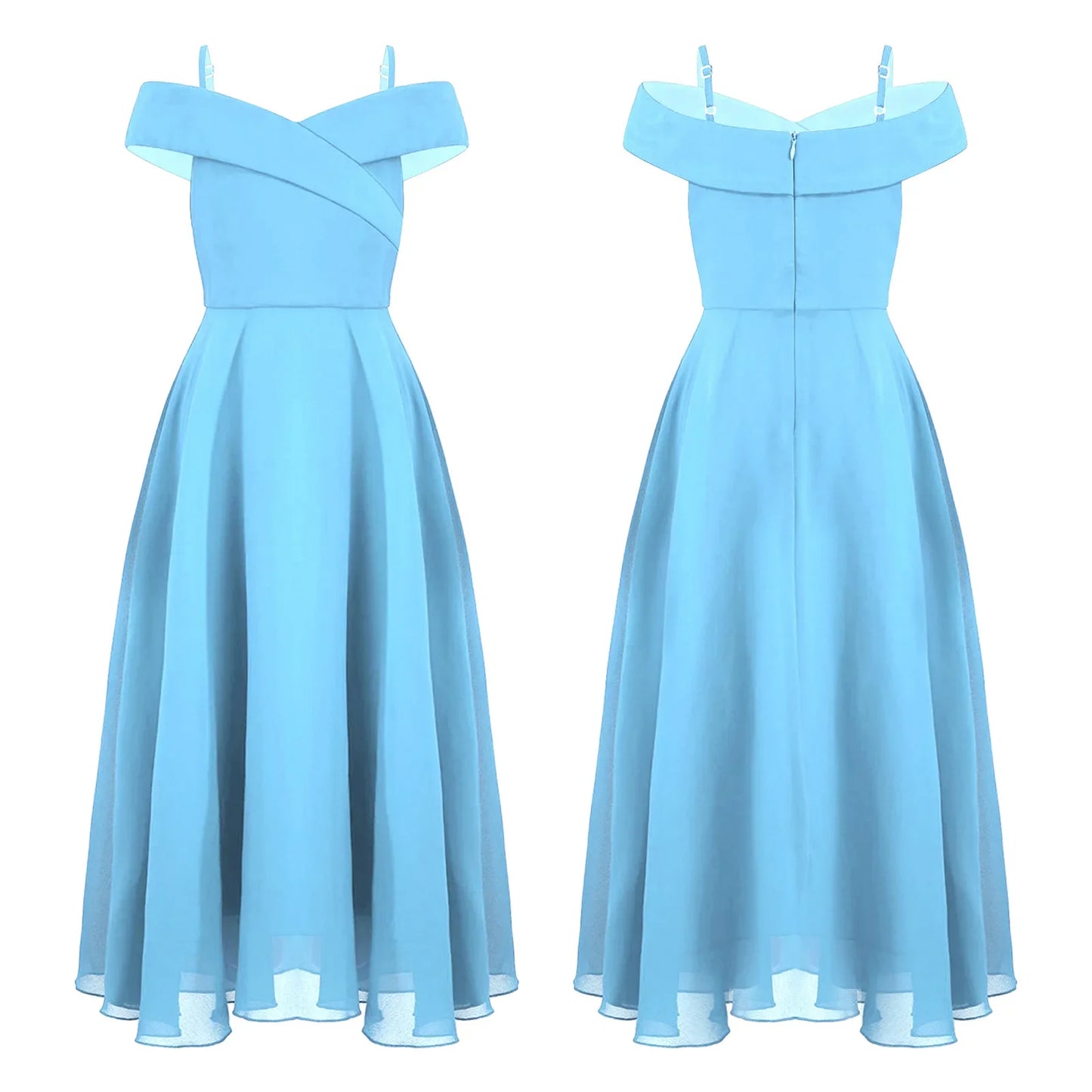 Girls Chiffon Off-the-Shoulder A-Line Maxi Dress (Age 4-16YRS)