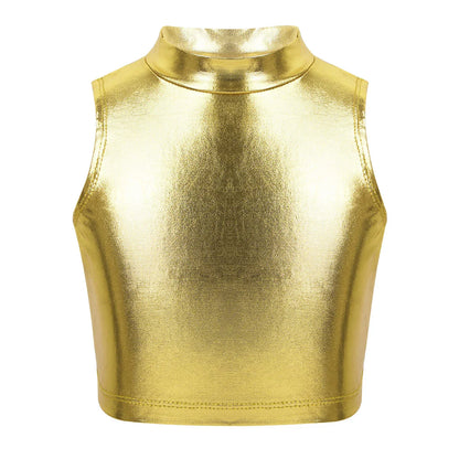 Girls Metallic Sleeveless Top & Flared Pleated A-Line Mini Skirt Set (Age 6-14YRS)