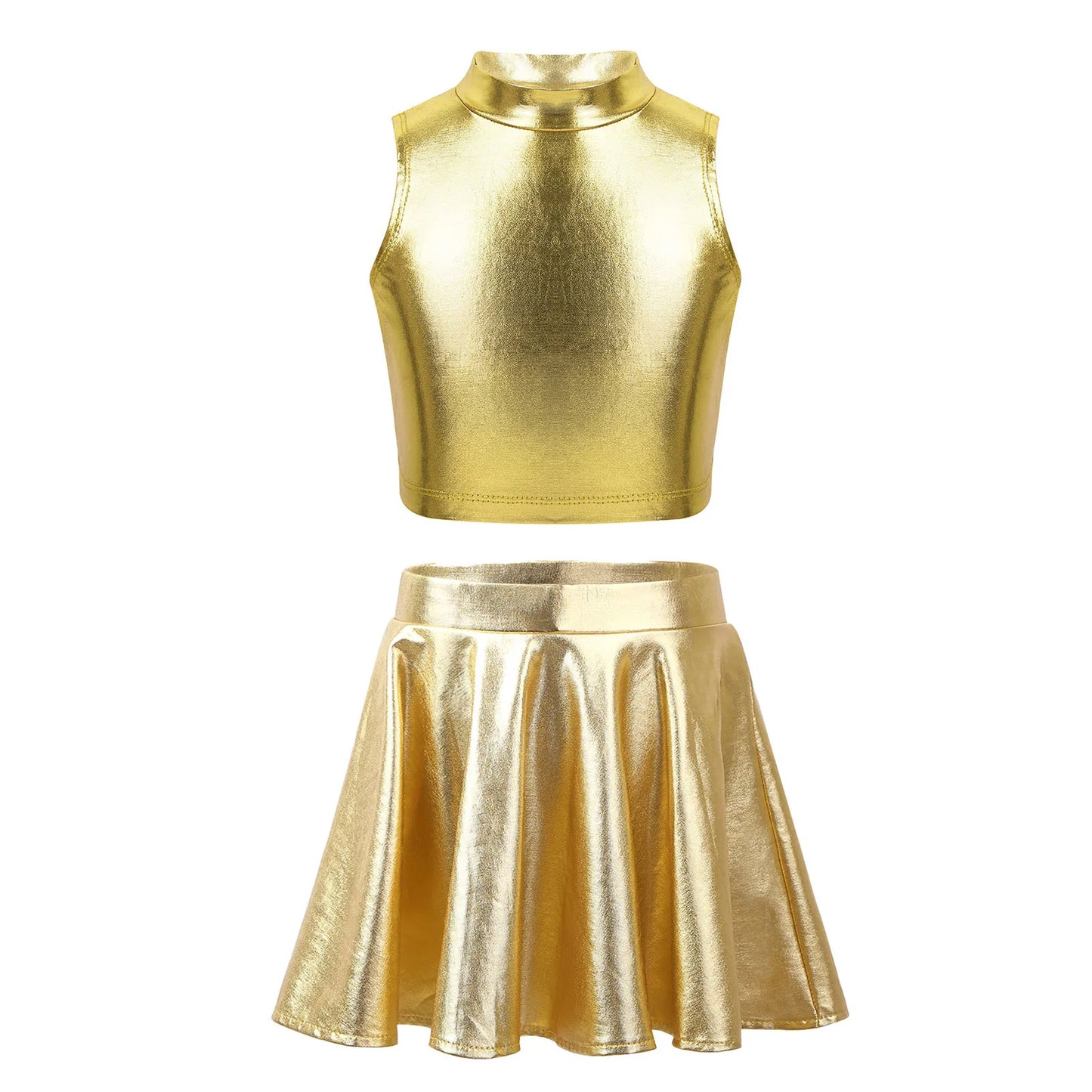 Girls Metallic Sleeveless Top & Flared Pleated A-Line Mini Skirt Set (Age 6-14YRS)