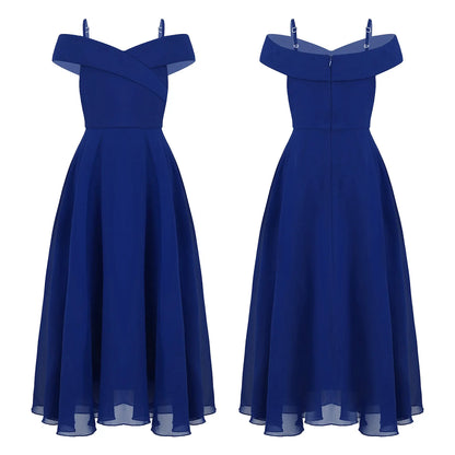 Girls Chiffon Off-the-Shoulder A-Line Maxi Dress (Age 4-16YRS)
