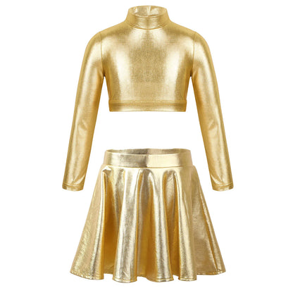 Girls Metallic Sleeveless Top & Flared Pleated A-Line Mini Skirt Set (Age 6-14YRS)