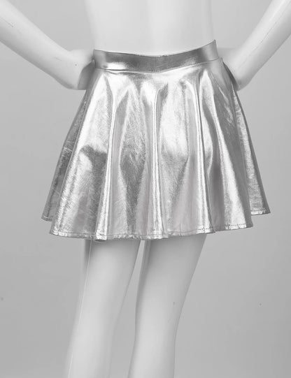 Girls Metallic Sleeveless Top & Flared Pleated A-Line Mini Skirt Set (Age 6-14YRS)