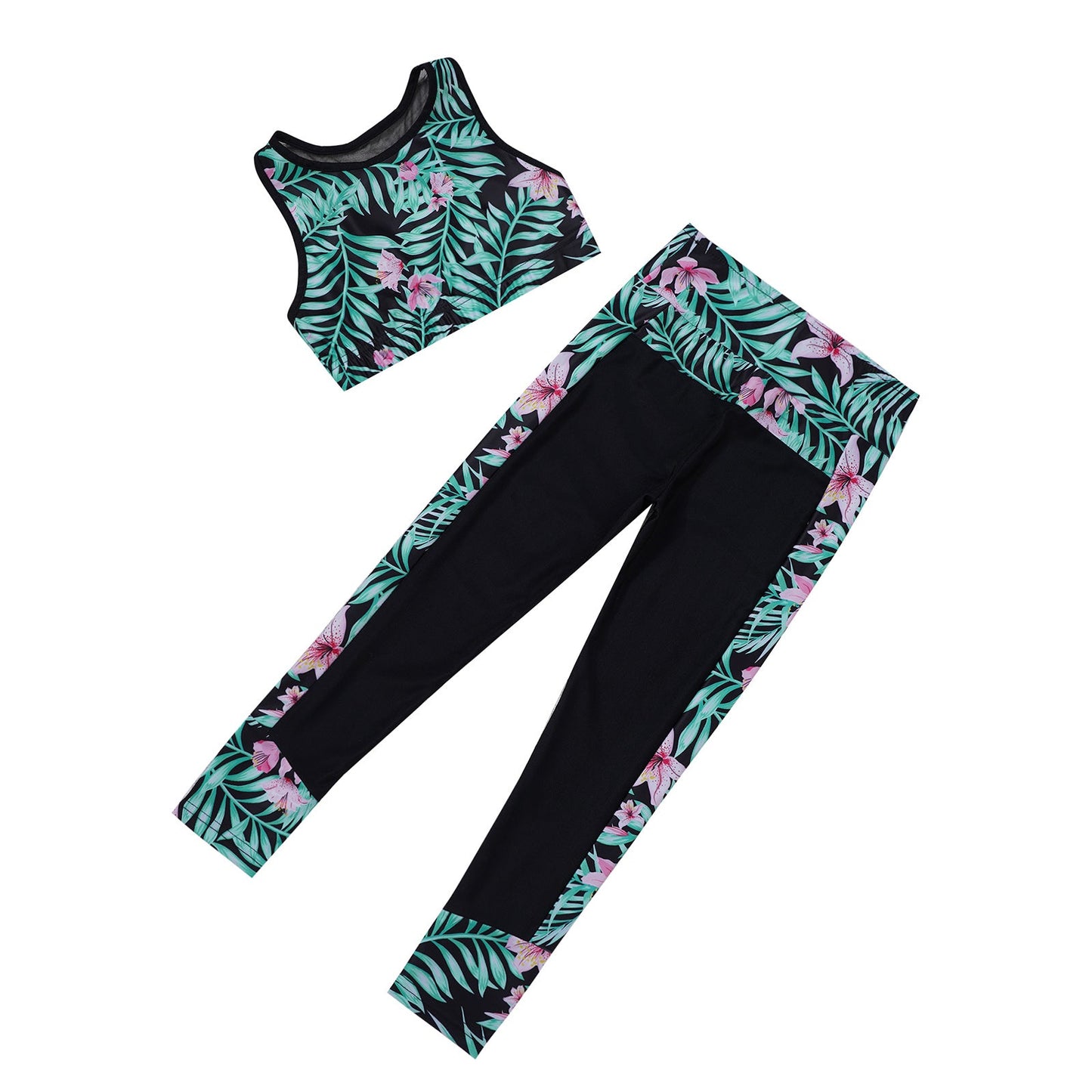 Girls Gymnastics Sleeveless Racer Back Tank Crop Top & Leggings (Age 4-16 YRS)