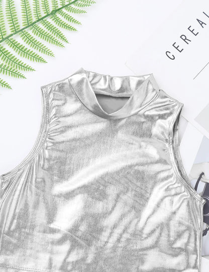 Girls Metallic Sleeveless Top & Flared Pleated A-Line Mini Skirt Set (Age 6-14YRS)