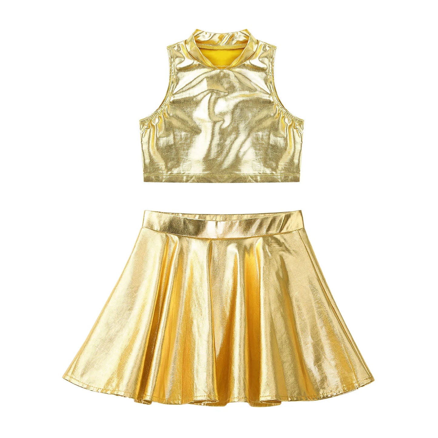Girls Metallic Sleeveless Top & Flared Pleated A-Line Mini Skirt Set (Age 6-14YRS)