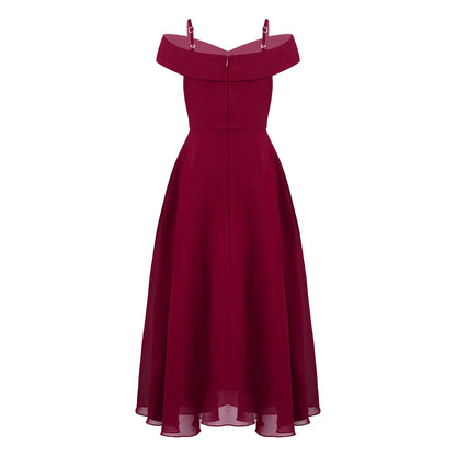 Girls Chiffon Off-the-Shoulder A-Line Maxi Dress (Age 4-16YRS)