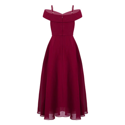 Girls Chiffon Off-the-Shoulder A-Line Maxi Dress (Age 4-16YRS)