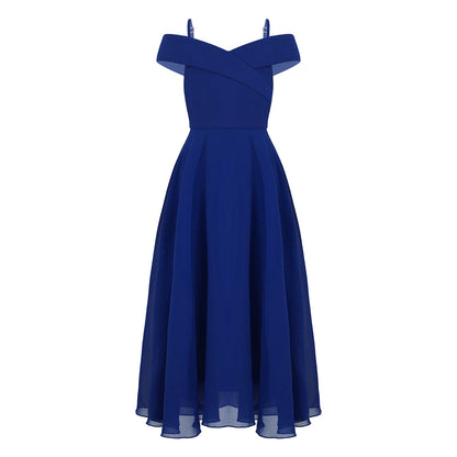 Girls Chiffon Off-the-Shoulder A-Line Maxi Dress (Age 4-16YRS)