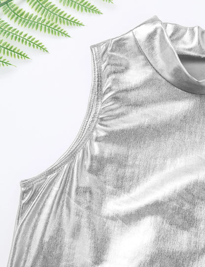 Girls Metallic Sleeveless Top & Flared Pleated A-Line Mini Skirt Set (Age 6-14YRS)