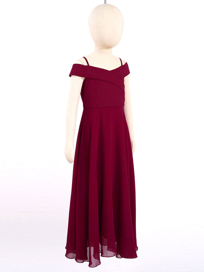 Girls Chiffon Off-the-Shoulder A-Line Maxi Dress (Age 4-16YRS)