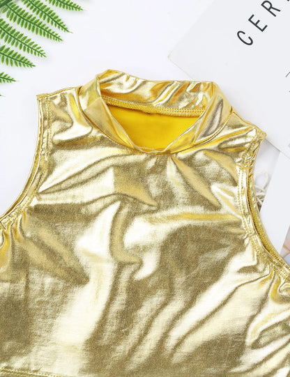 Girls Metallic Sleeveless Top & Flared Pleated A-Line Mini Skirt Set (Age 6-14YRS)