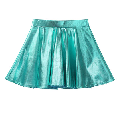 Girls Metallic Flared Pleated A-Line Mini Skater Skirt (Age 6-14 YRS)