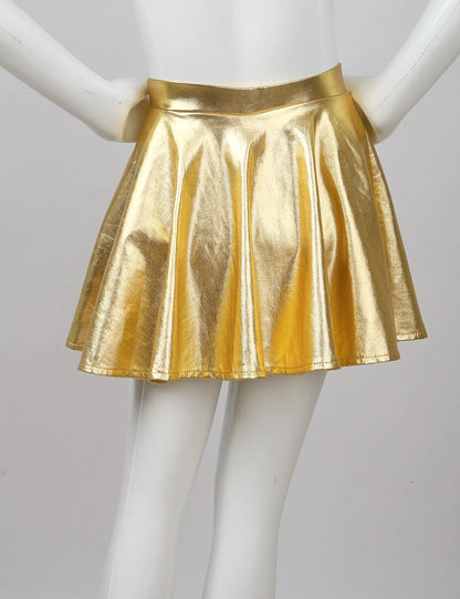 Girls Metallic Sleeveless Top & Flared Pleated A-Line Mini Skirt Set (Age 6-14YRS)